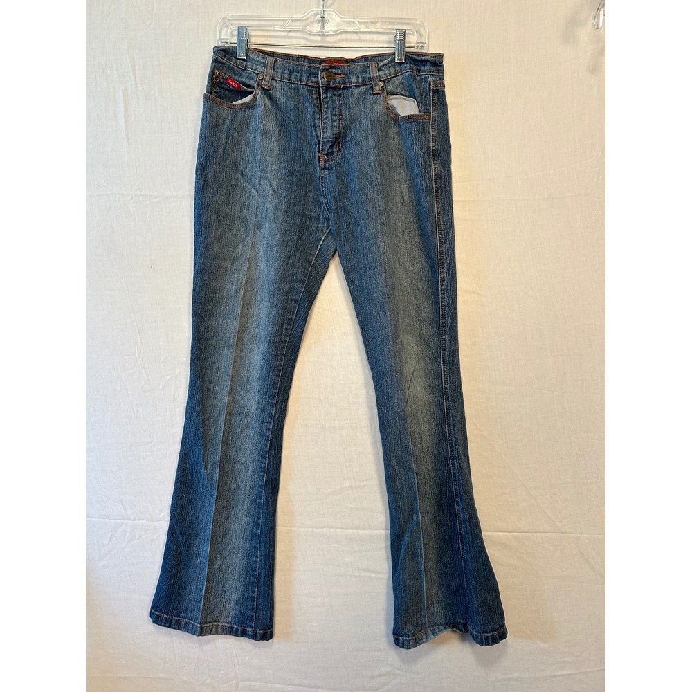 Gazoz Jeans Womens Blue Flare Denim Medium Wash Embroidered Pockets Size 13/14